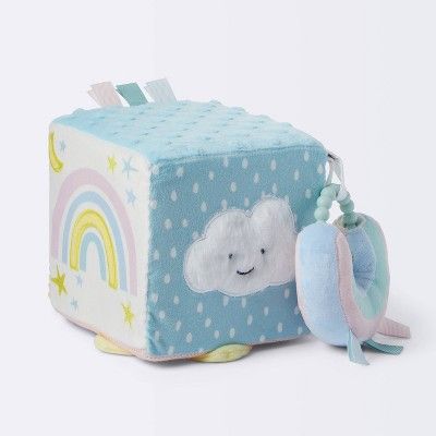 Add magical style to your baby's wardrobe with the 2-Piece Celestial Interactive Plush Cube with Rainbow Rattle Baby Toy from cloud island™. This two-piece interactive toy for babies includes a plush cube and a rainbow rattle baby toy for interactive fun. The cube toy features varying designs on each side to help stimulate your baby. You can add these toys to your baby's collection or gift it to expecting parents.  cloud island™: Designed with love. Made without compromise. Infant Toys, Rainbow Toy, Baby Boy Toys, Cube Toy, Learning Toys For Toddlers, Cloud Island, Baby Security Blanket, Crinkle Paper