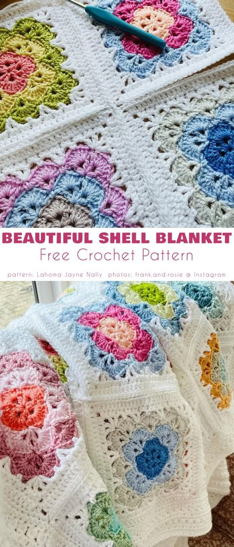 Crochet Shell Blanket, Motifs Afghans, Granny Square Crochet Patterns Free, Crochet Afghan Patterns Free, Crochet Bedspread Pattern, Confection Au Crochet, Crochet Blanket Designs, Crochet Granny Square Blanket, Crochet Bedspread