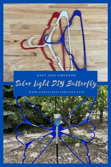 Are you ready to make a DIY butterfly? With just a few items from the dollar store, you can make this solar creature for just $2! Solar Light Diy, Diy Butterfly Decorations, Diy Christmas Yard Decorations, Solar Lights Diy, Hanger Crafts, Diy Butterfly, Yard Lights, Christmas Yard Decorations, Butterfly Decorations