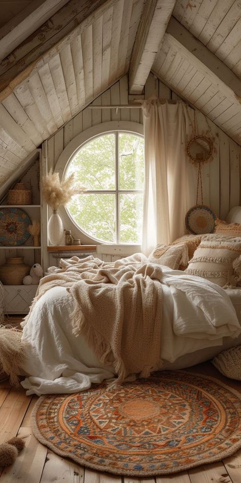 🌙This Style is Truly Exquisite🍄 Boho Style Bedroom, Attic Bedroom, Cozy Room Decor, Dreamy Bedrooms, Dream Room Inspiration, Cozy Room, Room Inspiration Bedroom, Aesthetic Bedroom, Dream Rooms