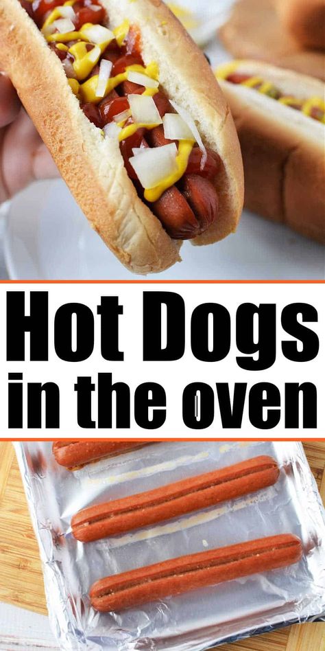 Oven Baked Hot Dogs are a quick and delicious meal! This easy recipe features juicy hot dogs wrapped in crispy, golden-brown crescent roll dough. Perfectly seasoned and topped with your favorite condiments, these baked hot dogs are a crowd-pleaser that will have everyone asking for seconds. Whether it's a weeknight dinner or a game day treat, these oven-baked hot dogs are sure to satisfy your cravings. Get ready to enjoy a fun twist on a classic favorite! Crispy Hot Dogs, Oven Baked Hot Dogs, Bbq Hot Dogs In Oven, Hotdogs In Oven, Seasoned Hot Dogs, Recipes Using Hot Dogs, Hot Dogs In The Oven, Broiled Hot Dogs, Oven Hot Dogs