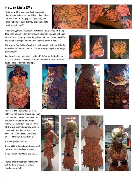 HOW TO: Butterfly dress-Effie Trinket-Catching Fire Effie Trinket Butterfly Dress Diy, Hunger Games Butterfly Dress, Effie Trinket Costume Diy, Effie Butterfly Dress, Effie Trinket Butterfly Dress, Effie Costume, Effie Trinket Costume, Games Outfits, Hunger Games Costume