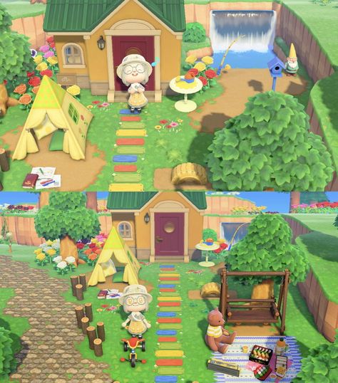 Stitches Animal Crossing House, Stitches Acnh Yard, Animal Crossing Stitches House, Stitches Yard Acnh, Acnh Stitches Yard, Acnh Stitches House, Acnh Yard Design, Acnh Stitches, Stitches Acnh