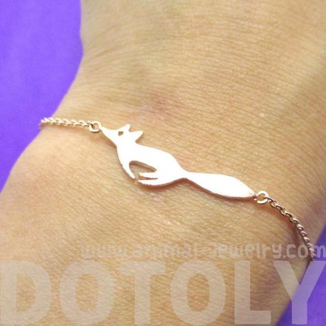 Running Fox Shaped Silhouette Bracelet in Rose Gold Fox Bracelet, Animal Wrap Rings, Fox Silhouette, Fox Animal, Fox Pendant, Gold Animals, Pet Fox, Animal Silhouette, Small Charms