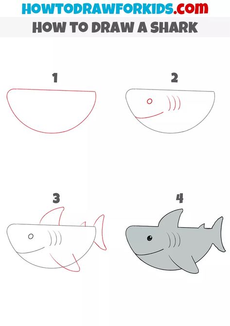 How to Draw a Shark for Kindergarten - Easy Drawing Tutorial For Kids Shark Drawing Easy, Draw A Shark, Trin For Trin Tegning, Toddler Drawing, Shark Pictures, Shark Drawing, Art Kits For Kids, Easy Art For Kids