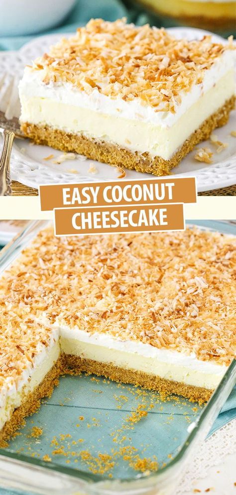 Cheesecake Coconut, Coconut Recipes Dessert, Cheesecake Layer, Coconut Dessert, Coconut Cheesecake, Coconut Desserts, Cracker Crust, Coconut Recipes, Creamy Cheesecake