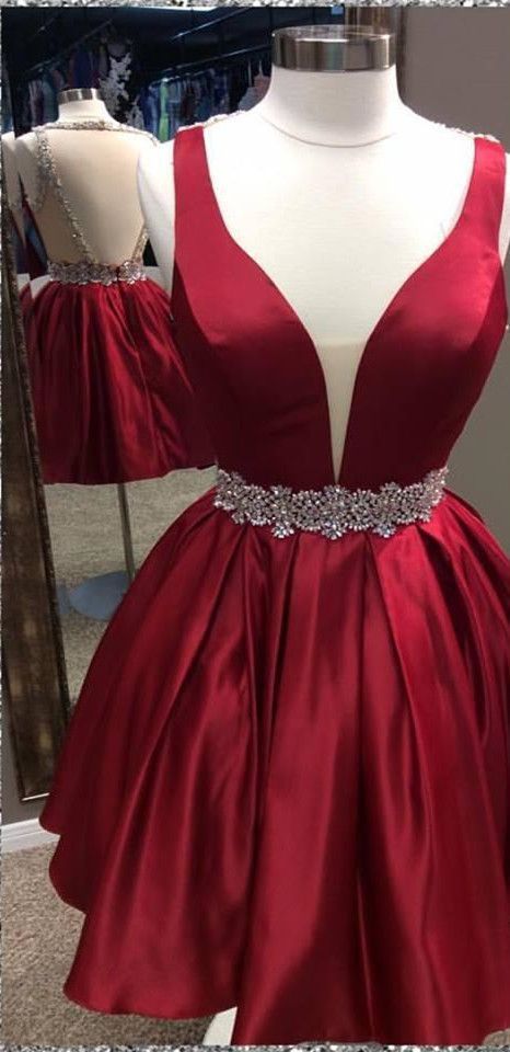 e6d8545daa42d5ced125a4bf747b3688desc39459038ri Winter Dance Dresses, Fabric Manipulations, Burgundy Homecoming Dress, A Line Cocktail Dress, Satin Homecoming Dress, Garment Details, Dresses Homecoming, Beaded Prom Dress, Backless Prom Dresses