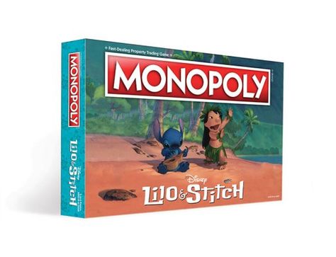 Play your favorite family game with this Lilo & Stitch Edition Monopoly! These adorable animated characters take over the board, with game pieces like a surfboard, Lilo's camera and a record player, and stops along the Monopoly route straight out of the movie. Officially licensed Includes: 6 tokens 32 Houses 12 Hotels Aloha cards Suggested Age: 8+ Number of Players: 2-6 Playing Time: 60+ min Difficulty: Intermediate Dimensions: 10.5" H x 15.8" W x 2.25" D Material: Plastic, paper , zinc Made in Disney Monopoly, Casa Disney, Accessories Board, Lilo And Stitch Merchandise, Monopoly Board Game, Toy Chests, Galactic Federation, Model Citizen, Monopoly Board