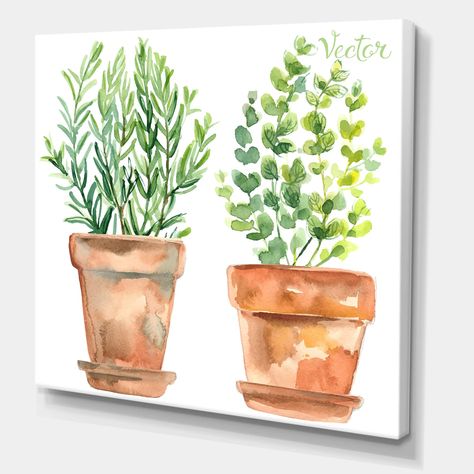 Designart - Two Green House Plants In Orange Flower Pots - Traditional Canvas Wall Art Print | Michaels Green House Plants, Traditional Framed Art, Fleur Orange, Orange Flower, Green House, Watercolor Inspiration, Framed Canvas Wall Art, Beautiful Wall Art, Watercolor Cards