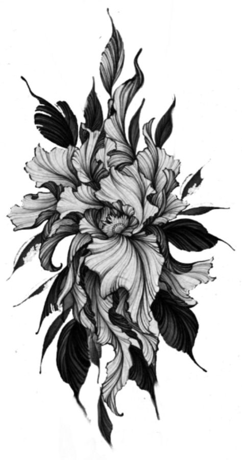 Dark Flower Tattoo Design, Dark Flower Tattoos, Dark Flowers Tattoo, Tato Tradisional, Chrysanthemum Tattoo, Flower Tattoo Drawings, Gothic Flowers, Ornamental Tattoo, Floral Tattoo Sleeve