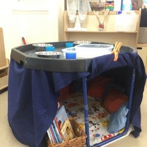 Den Building Eyfs, Eyfs Book Area, Eyfs Sensory Area, Reading Area Eyfs, Tough Tray Ideas, Eyfs Space, Communication Friendly Spaces, Playdough Area, Eyfs Outdoor