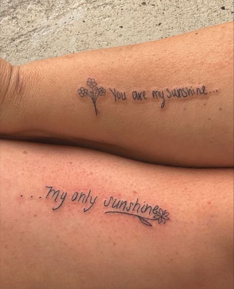 You Are My Sunshine Tattoo Matching, Minimalist Matching Tattoo Mom And Daughter, Tattoos Dedicated To Boyfriend, Tattoos To Match With Mom, Tattoo For Female Unique, Mom And Daughter Tattoos You Are My Sunshine, You Are My Sunshine Ankle Tattoo, Tattoo To Get With Your Mom, Cute Tattoos Mom And Daughter