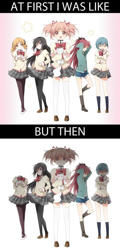 Puella Magi Madoka magica. Before: this show is gonna be awesome, I love anime. After: *cry for a week straight* Madoka Witch, Magical Girl Madoka, Kyoko Sakura, Dibujos Anime Chibi, Mahō Shōjo Madoka Magica, Sayaka Miki, Rin Okumura, Mahō Shōjo, Puella Magi