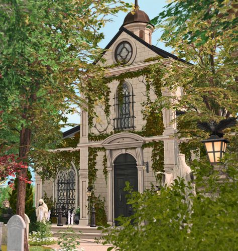 Briarwood Mortuary🕊️🪦 | Love, Ty Ravenwood Sims 4, Sims 4 Ravenwood Build, Sims 4 Ravenwood, Sims 4 Windenburg, Winged Victory Of Samothrace, Roof Trim, Jungle Adventure, Parisian Apartment, Ground Cover Plants