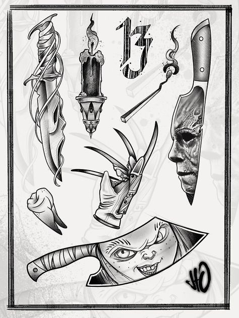 "Horror Flash" Photographic Print for Sale by JTOartistry Realism Flash, Horror Flash, Tattoo Apprenticeship, Redbubble Products, Flash Art, Protective Packaging, Artist Style, Flash Tattoo, Print Tattoos