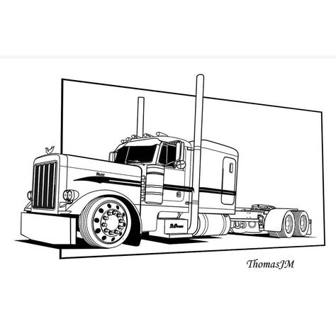 1080x1080 Peterbilt Peterbilt Trucks, Peterbilt Semi Truck Coloring Pages, Custom Peterbilt, Truck Tattoo, Truk Besar, Shingle Colors, Grayscale Coloring Books, Cool Car Drawings, Peterbilt 379, Truck Coloring Pages