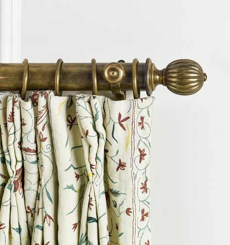 Spare Room Decor, Brass Curtain Rod, Wrap Around Curtain Rod, Brass Curtain Rods, Living Room Antique, Metal Curtain Pole, Robert Kime, Curtain Pole, Wallpaper Furniture