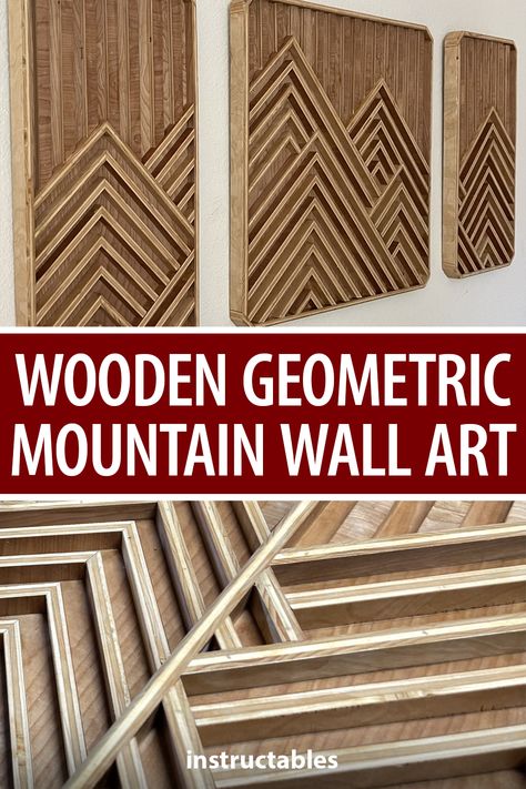 Wall Patterns With Wood, Geometric Wood Paneling Wall, Scandinavian Wood Wall, End Grain Wood Wall Art, Geometric Wooden Wall Art Diy, Wood Art For Wall, Diy Wooden Mountains Wall Art, Scrap Wood Art Diy Projects Wall Decor, Wooden Wall Decor Diy