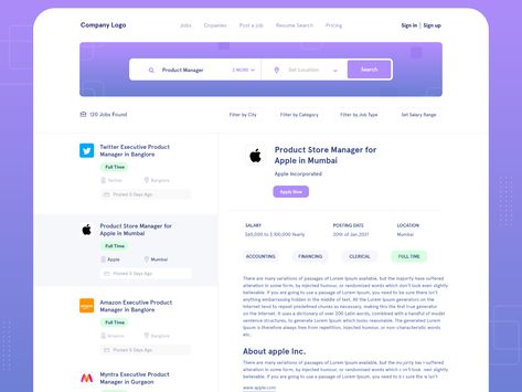 Hi friends! Take a look at the design concept for the job search website . Hope you like it! Cheers for checking out. Job Search Website, Search Png, Ux Project, Search Ui, Job Website, Search Web, Job Fair, Learning Design, Job Application