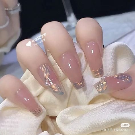 Gel Nails Korean Design, Asian Nails, Simple Gel Nails, Blush Nails, Pretty Gel Nails, Shiny Nails, Cute Gel Nails, Soft Nails, Kawaii Nails