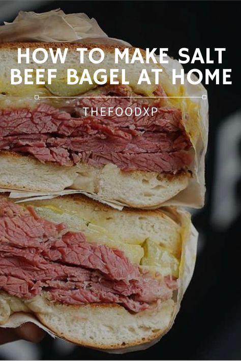 Salt Beef Sandwich, Salt Beef Bagel, Salt Beef Recipe, Salted Beef Recipe, Types Of Bagels, Salt Beef, Jewish Foods, English Recipes, Plain Bagel