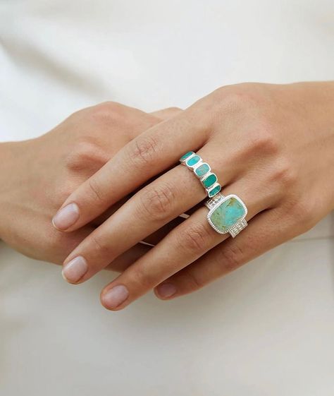 Your favorite turquoise rings look amazing in silver, which pops beautifully on that summer tan 😍 Gold Turquoise Ring, Turquoise Cushions, Bali Jewelry, Anna Beck, Turquoise Gold Ring, Natural Turquoise Stone, Turquoise Drop Earrings, Cushion Ring, Circle Pendant Necklace