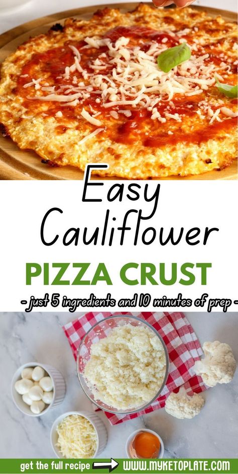 Make a cauliflower pizza crust that's simple, light, and low in calories and carbs. Whip up this gluten-free pizza base with just 5 ingredients and a quick 10-minute prep. Learn how to create a flavorful cauliflower crust that's not only healthier but also packed with fiber and protein, making it a nutritious choice for your pizza nights. Easy Cauliflower Pizza Crust, Gluten Free Pizza Base, Cauliflower Pizza Recipe, Cauliflower Pizza Crust Recipe, Cauliflower Pizza Crust, Healthy Low Carb Dinners, Gluten Free Pizza Crust, Easy Cauliflower, Pizza Crust Recipe