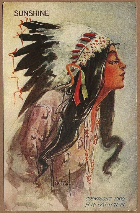 Naitive american girl illustration, vintage illustration, tattoo inspiration Indian Postcard, Western Artwork, Native American Symbols, Vintage Illustration Art, Cowboys And Indians, Inspirational Artwork, Sketch Painting, Native Art, Western Art