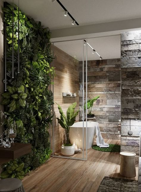 20 Modern Master Bathrooms Connected To Nature | Home Design And Interior #ModernHouseInteriorDesignBathroom Modern Master Bathrooms, Interior Design Minimalist, Natural Bathroom, Interior Design Per La Casa, Interior Vintage, Bad Inspiration, Vertical Gardens, Vinyl Decor, Modern Masters