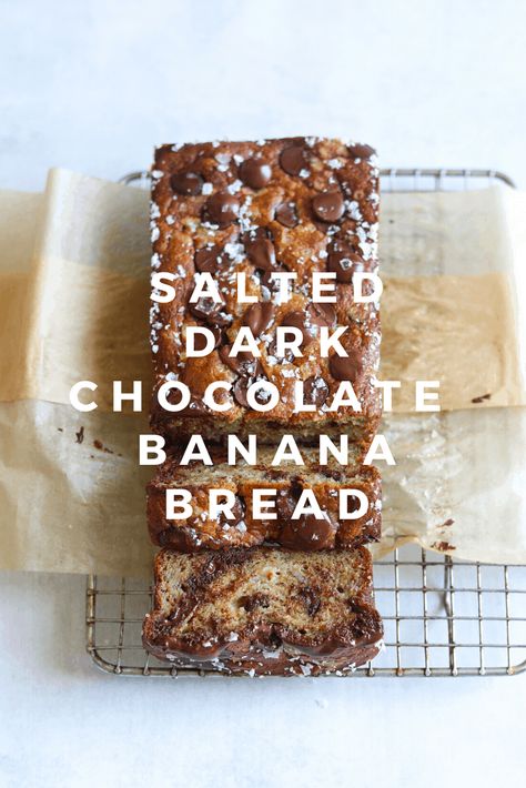 Perfectly salty and sweet dark chocolate banana bread! You may want to make a double batch because this loaf has a tendency to disappear quickly! Craving California, Banana Bread With Coconut, Dark Chocolate Banana, Banana Bread Granola, Chocolate Banana Bread Recipe, Brown Butter Cookies, Cold Brew Recipe, Chocolate Bread, Cold Brew Coffee Maker