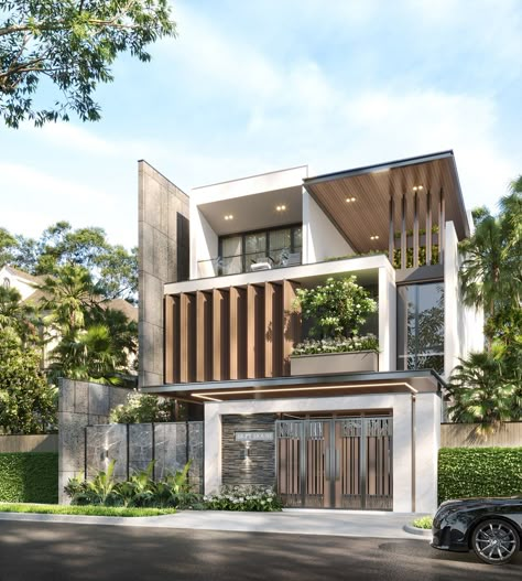 VILLA-CANTHO on Behance Relax House, Exterior House Design, Home Designs Exterior, Modern Tropical House, Luxury Exterior, Modern Villa Design, New Architecture, Modern House Facades, Architect Design House