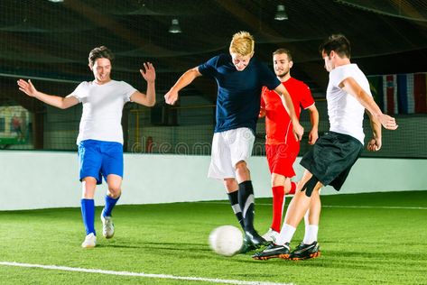 Soccer Team Celebration, Football Photography Soccer, Street Soccer Photography, People Playing Soccer, Playing Soccer At Night, Kids Playing Football, Football Or Soccer, Football Camp, Indoor Soccer