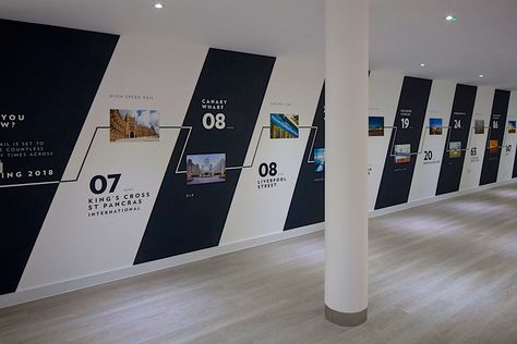 Chobham Manor marketing suite - wall graphics | This photo s… | Flickr Office Wall Signage, Office History Wall, Timeline On Wall, Wall Graphics Office, Timeline Wall, Office Timeline, Office Wall Graphics, Office Graphics, Exhibition Display Design