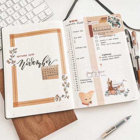 Bujo Notes Page, Plan My Day Aesthetic, November Scrapbook, Studygram Post Ideas, November Monthly Spread Bullet Journal, November Journal Ideas Aesthetic, 2024 Bujo Spread, Monthly Spread Ideas, November Monthly Spread