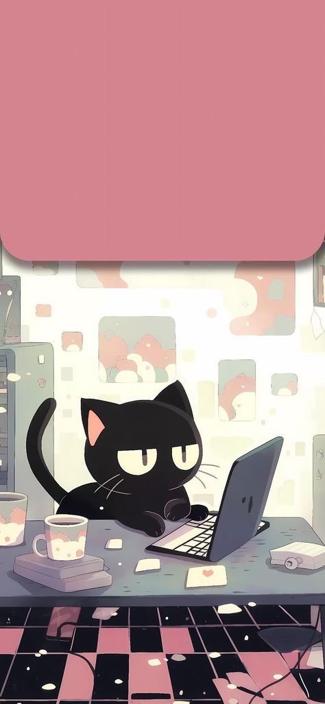 Kawaii Cats Wallpaper, Animated Cat Wallpaper, Witch Cat Wallpaper, Working Wallpaper, Homescreen Wallpaper Iphone, Cats Aesthetic Wallpaper, Work Wallpaper, Wallpaper Gatos, Whats Wallpaper