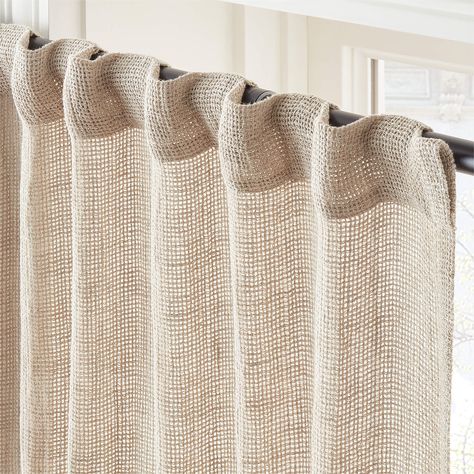 Modern Neutral Linen Window Curtain Panel 48''x84'' + Reviews | CB2 Flax Curtains, Flax Linen Curtains, Woven Curtains, 108 Inch Curtains, Textured Window Treatments, Natural Linen Curtains, Textured Curtains, Drapery Hooks, Curtains Sheer