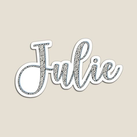 Dalmatian pattern Julie name Dalmatian sticker, custom name sticker for Julie Julie Name, Dalmatian Pattern, Name Calligraphy, Short Names, Calligraphy Typography, Calligraphy Name, Name Sticker, Typography Lettering, Girl Name