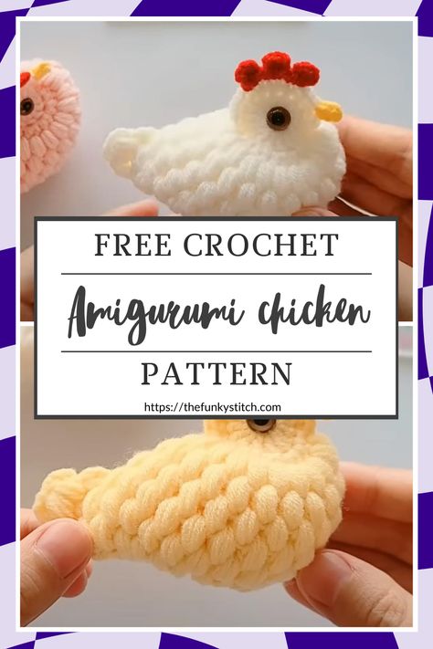 Crochet Chickens, Crochet Stuffy, Amigurumi Chicken, Desk Pets, Crochet Farm, Crochet Farm Animals, Pocket Pals, Keychain Patterns, Bobble Stitch Crochet