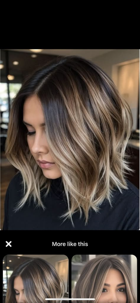 Shoulder Length Hair Color Ideas Ombre Dark Brown, Baylage Brunette Shoulder Length, 2024 Fall Haircut, Brunette Balayage Hair With Money Piece Short, Brown Balayage Hair Blonde, Short Bayalage Blond, Half Head Highlights Dark Brown Hair, Mini Balayage Brunette, Brown Hair Blonde Money Piece Short