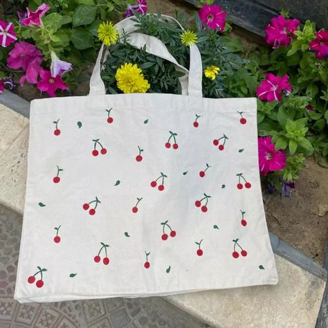 Cherries on tote��🍒 Customized tote bag . . . . #aesthetic #artoftheday #paintingoftheday #picoftheday #polaroid #painting #trending #totebag #tote #illustration #instagram #acrylicpainting #acrylics Bag Painting Ideas Aesthetic, Tote Bag Painting Ideas Aesthetic, Tote Bag Painting Ideas, Cherry Tote Bag, Bag Painting Ideas, Tote Bag Painting, Polaroid Painting, Painting Ideas Aesthetic, Bag Painting