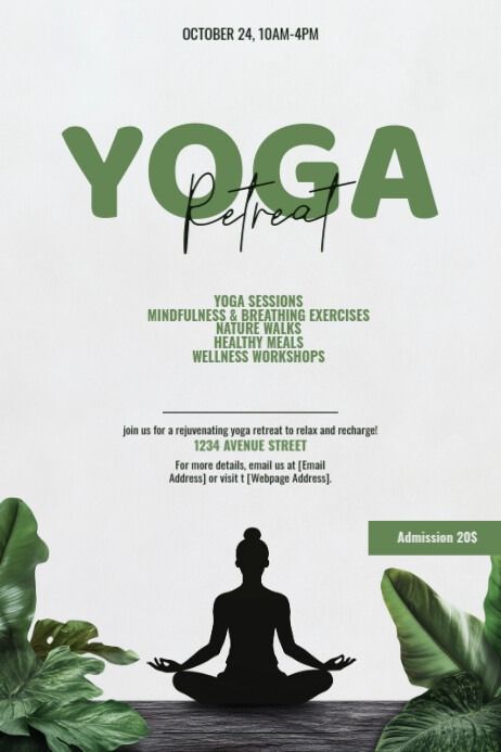 White Modern & Minimal Yoga Retreat Poster | PosterMyWall Yoga Event Poster, Retreat Flyer Design, Retreat Poster, Fitness Retreat, Event Poster Template, Wellness Workshop, Linkedin Background Image, Kindle Book Cover, Campaign Posters