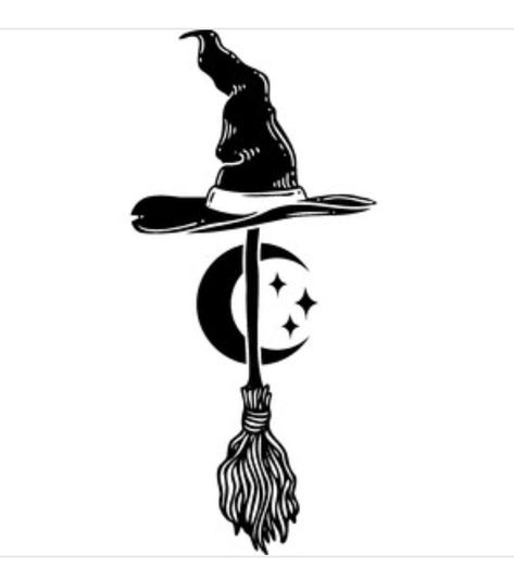 Witch Tatoos, Witchy Silhouette, Witch Tattoo Design, Witch Drawing, Witch Silhouette, Witch Tattoo, Spooky Tattoos, A Broom, Halloween Fonts