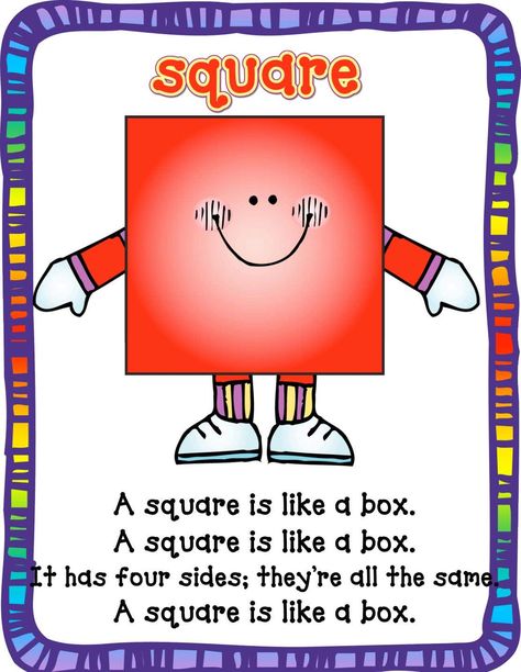 Square Song Poster Square Song Preschool, Shape Songs Preschool Circle Time, Shape Songs For Toddlers, Square Crafts For Preschool, Shapes Math, Shape Poems, Shape Songs, Easy Math Activities, Shape Activities Preschool