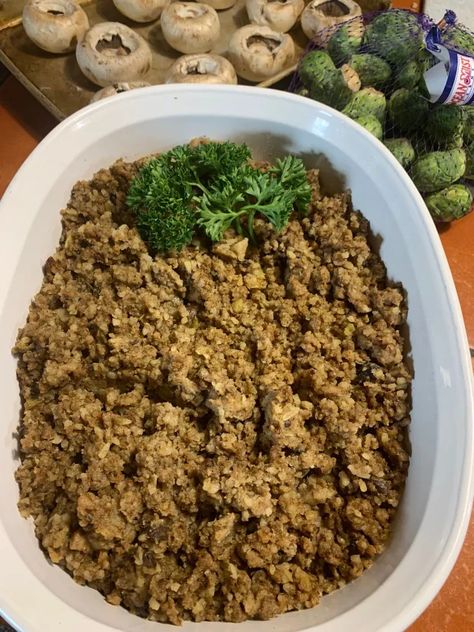 Who needs Thanksgiving? Enjoy this meat "stuffing" recipe year-round Hamburger Stuffing Thanksgiving, French Meat Stuffing, Meat Stuffing Recipes For Thanksgiving, Meat Stuffing Recipes, Meat Stuffing Thanksgiving, Ground Beef Stuffing, Recipe For Stuffing, Pork Stuffing, Meat Stuffing