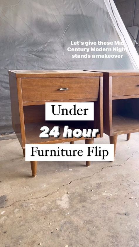 I was so excited when I picked these nightstands up on FB marketplace! Products used: •AHAH “Linen” One Hour Miracle Paint •AHAH Clean… | Instagram Paint Night Stand Ideas, Small Nightstand Makeover, One Drawer Nightstand Makeover, Redo End Tables Diy, Mid Century Modern Nightstands, Side Tables Refurbished, Flipped Nightstand, Furniture Flip Nightstand, Nightstand Flip Diy