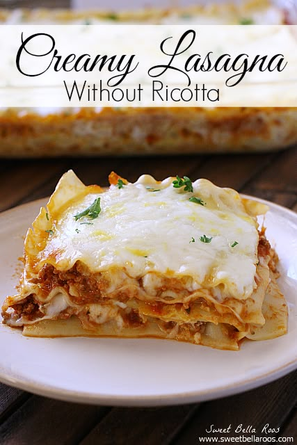 Creamy Lasagna recipe without the usual ricotta! Yum! Creamy Lasagna Recipe, Lasagna Without Ricotta Cheese, Creamy Lasagna, Lasagna Recipe Without Ricotta, Lasagna Recipe With Ricotta, Easy Lasagna Recipe, Cheese Lasagna, Homemade Lasagna, Lasagna Recipe