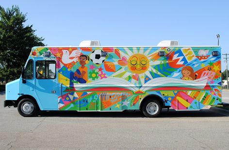 Traditional Library, Converted Vans, Outreach Program, Bus Wrap, Mobile Coffee Shop, Mobile Library, Lansing Michigan, Van Wrap, Colorful Murals