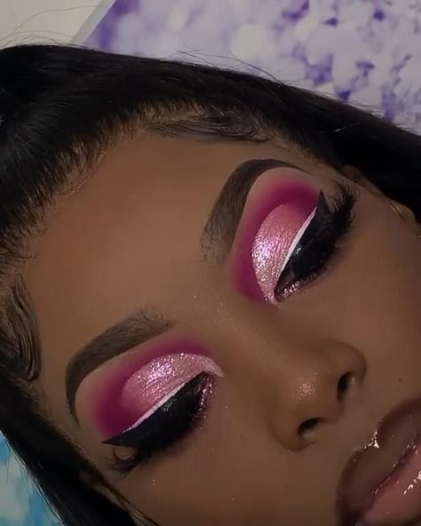 Hot Pink And Silver Makeup, Pink Inspired Makeup Looks, Fuschia Makeup Black Women, Face Beat Makeup Pink, Hot Pink Eyeshadow Looks Black Women, Pink Eye Shadow Black Women, Hot Pink Makeup Looks Prom, Pink Birthday Glam Makeup, Pink Eyeshowdow Looks