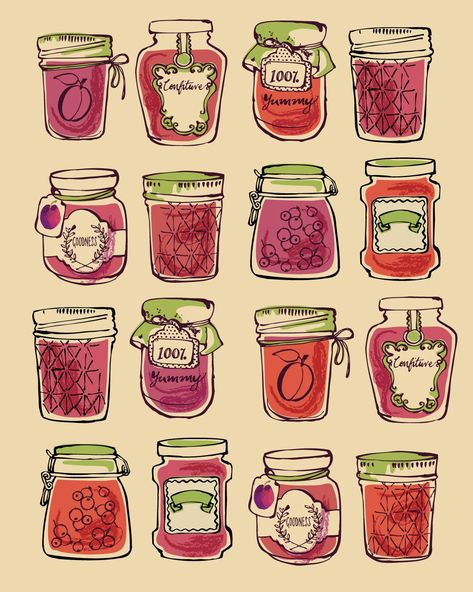 Plum Jam to Autumn Jam by Ohn Mar Win Baking Illustration, Ohn Mar Win, Illustrated Recipe, 귀여운 음식 그림, Plum Jam, Jar Art, To Autumn, Watch This Space, Jam Jar