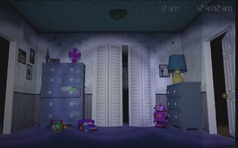 the new FNAF 4 is obviously placed in a house so that means it's just an illusion, the animatronics are a nightmare, so therefore you brought something haunted back from the auction well Your mom did, you are a child because you are small in the trailer, and the closest in the scene with foxy in is probably the new pirates cove so better check that and check your back to it is seen that 3 Freddy's are behind you and if they are all there maybe they attack but...thats just a theory a game theory Fnaf 4 House Layout, Fnaf 4 Background, Fnaf 4 House, Fnaf 4 Bedroom, Fnaf 4 Aesthetic, Fnaf Backgrounds Gacha, Gaming Room Background, Fnaf 4 Hallway, Fnaf Security Breach Daycare Background